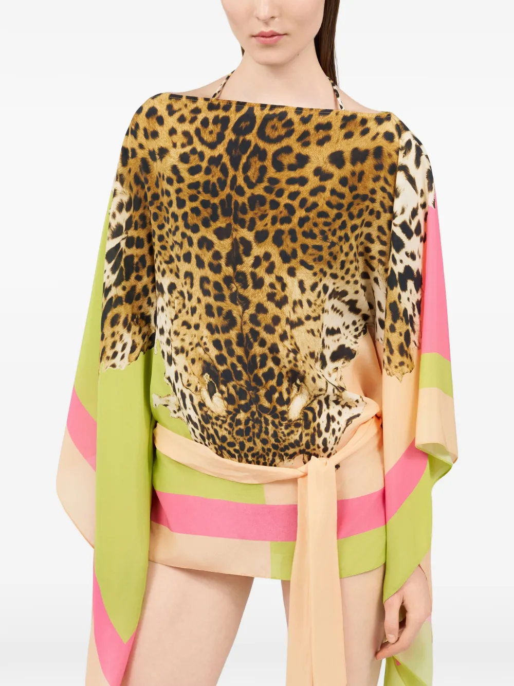Roberto Cavalli Tuniek met dierenprint en gestrikte taille Bruin