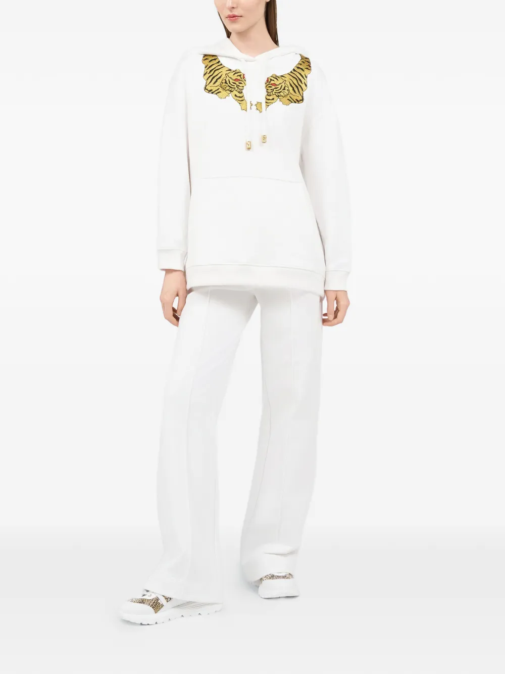 Roberto Cavalli Hoodie met tijgerpatch Wit