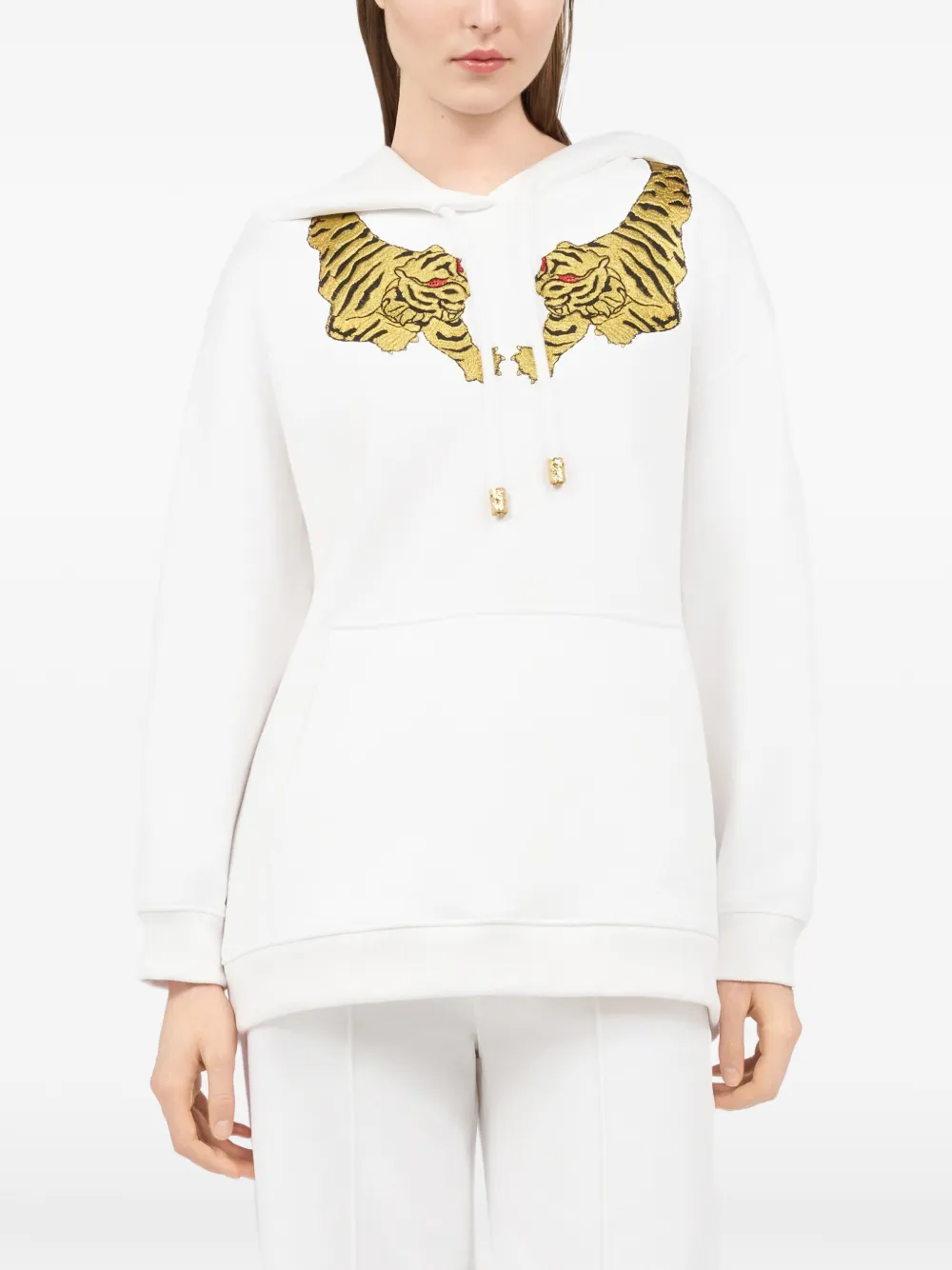 Roberto Cavalli Hoodie met tijgerpatch Wit