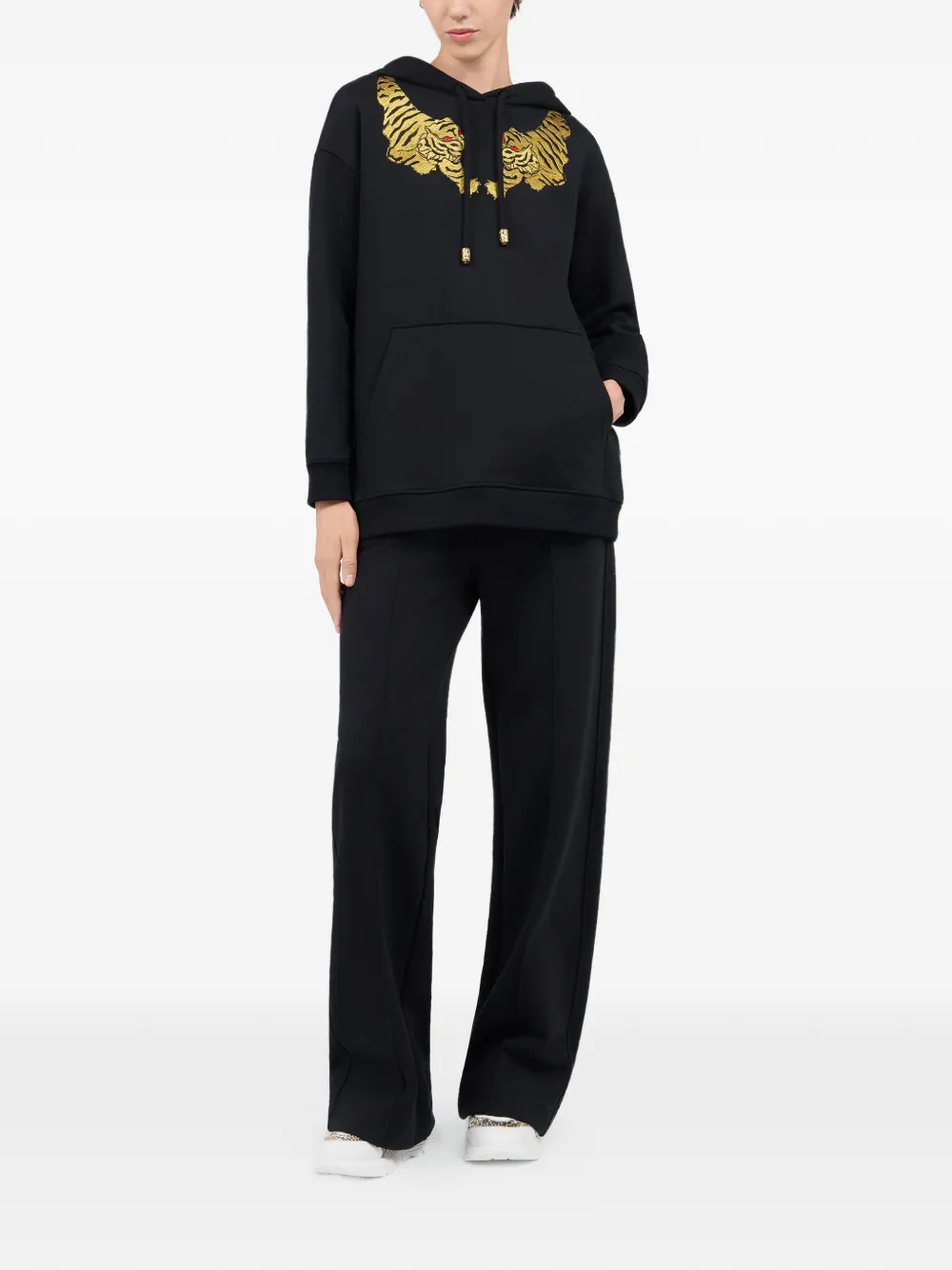 Roberto Cavalli Hoodie met geborduurde tijger en trekkoord Zwart