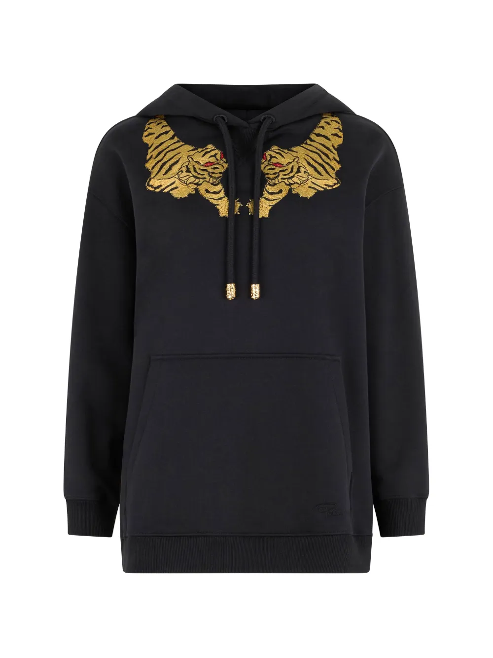 Roberto Cavalli tiger-embroidered drawstring hoodie - Black