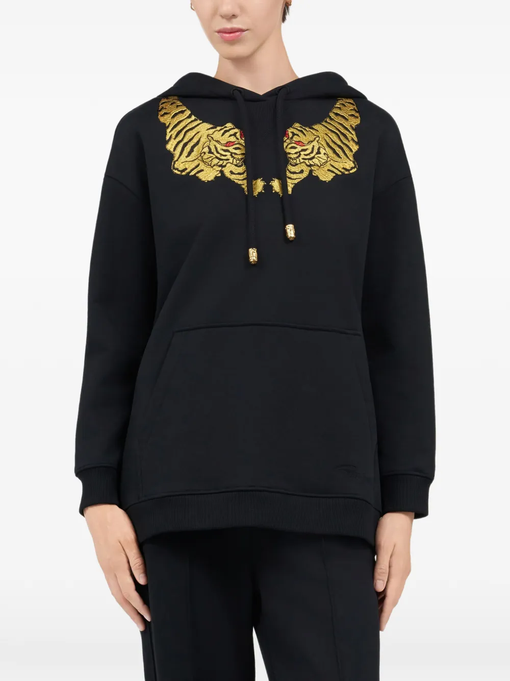 Roberto Cavalli Hoodie met geborduurde tijger en trekkoord Zwart