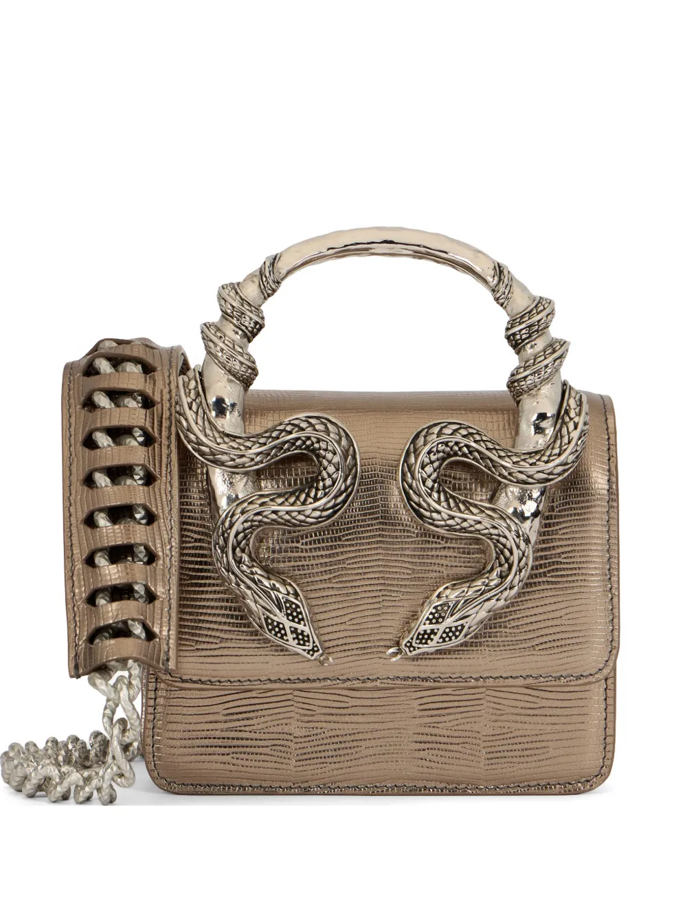 Roberto Cavalli Serpentine Tote Bag In Silver