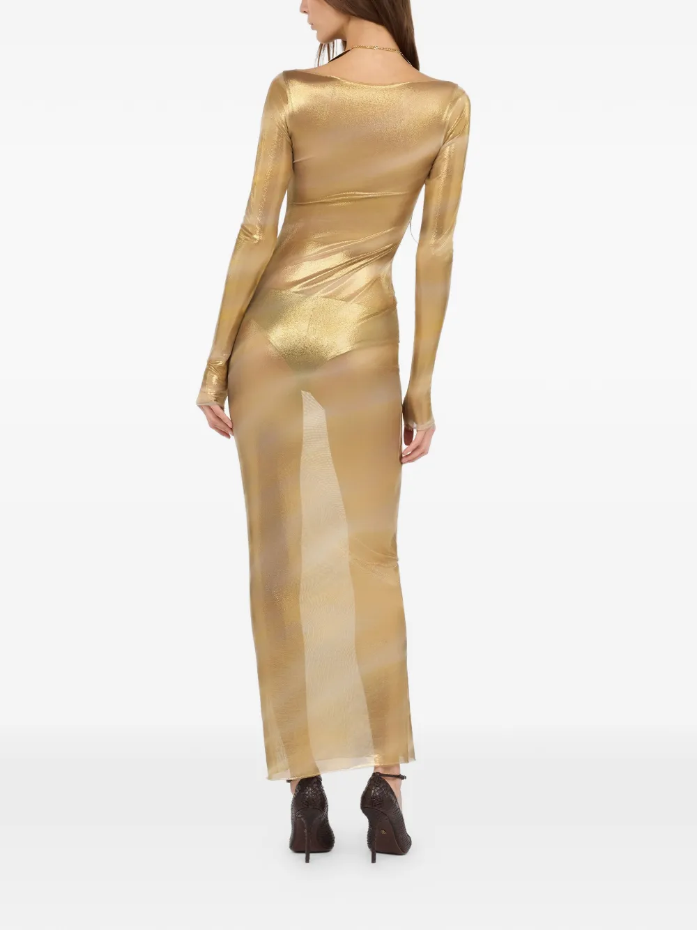 sheer marble-print maxi dress