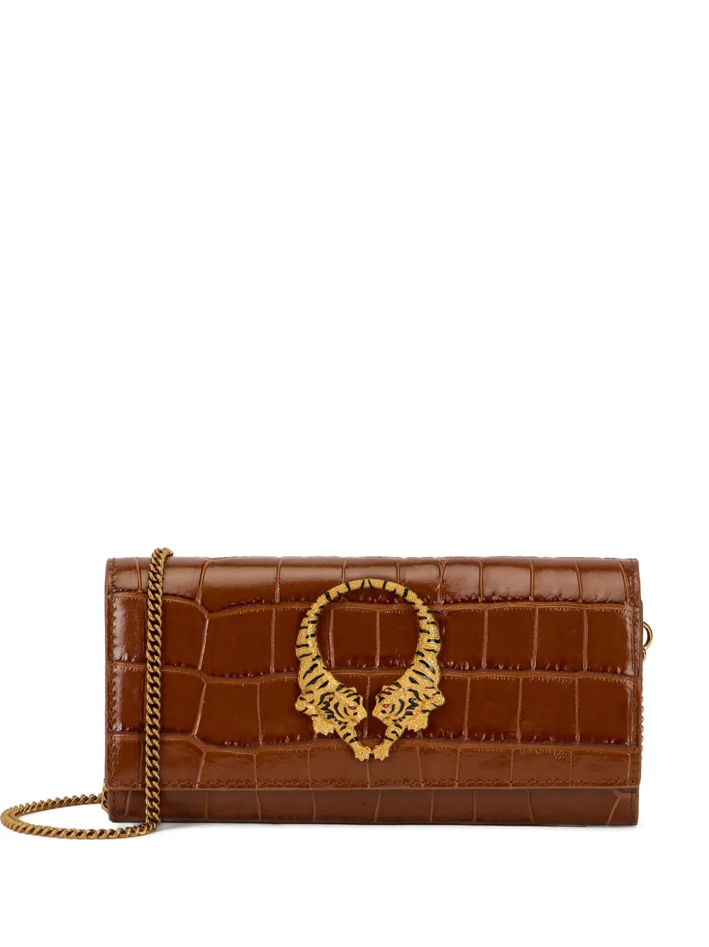 Roberto Cavalli crocodile-effect Tiger Tooth wallet on chain - Marrone