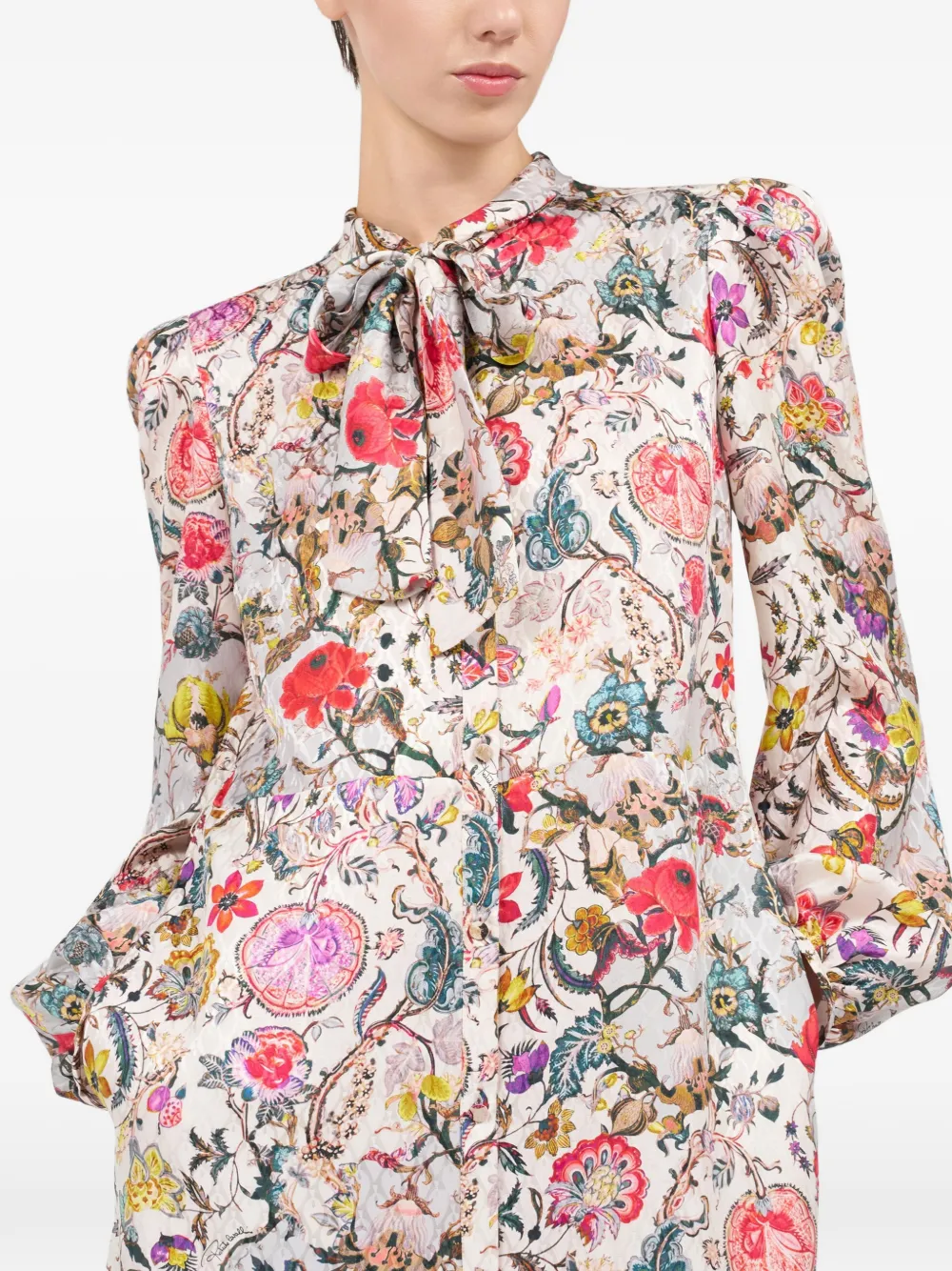 Roberto Cavalli Midi-jurk met bloemenprint Beige