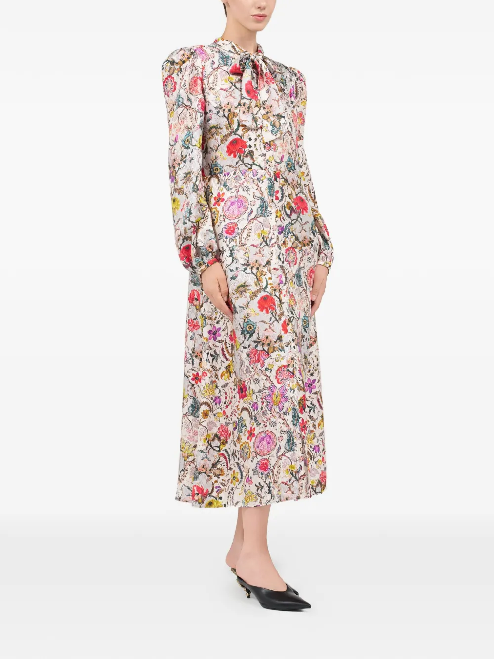 Roberto Cavalli Midi-jurk met bloemenprint Beige