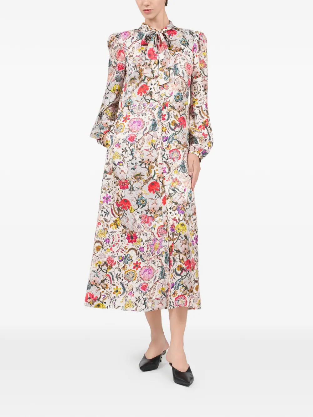 Roberto Cavalli Midi-jurk met bloemenprint Beige