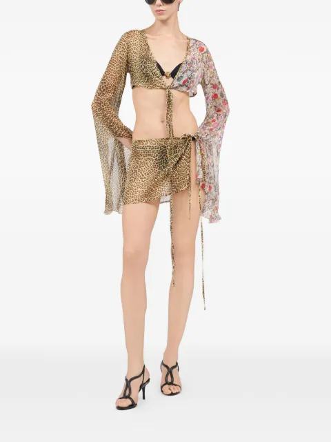 Roberto Cavalli pareo con estampado floral de leopardo