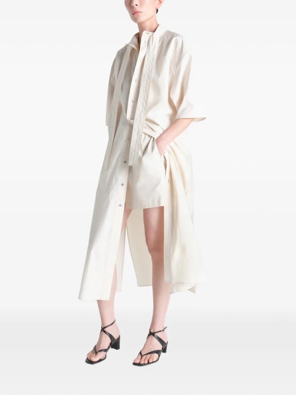 tie-neck button midi dress