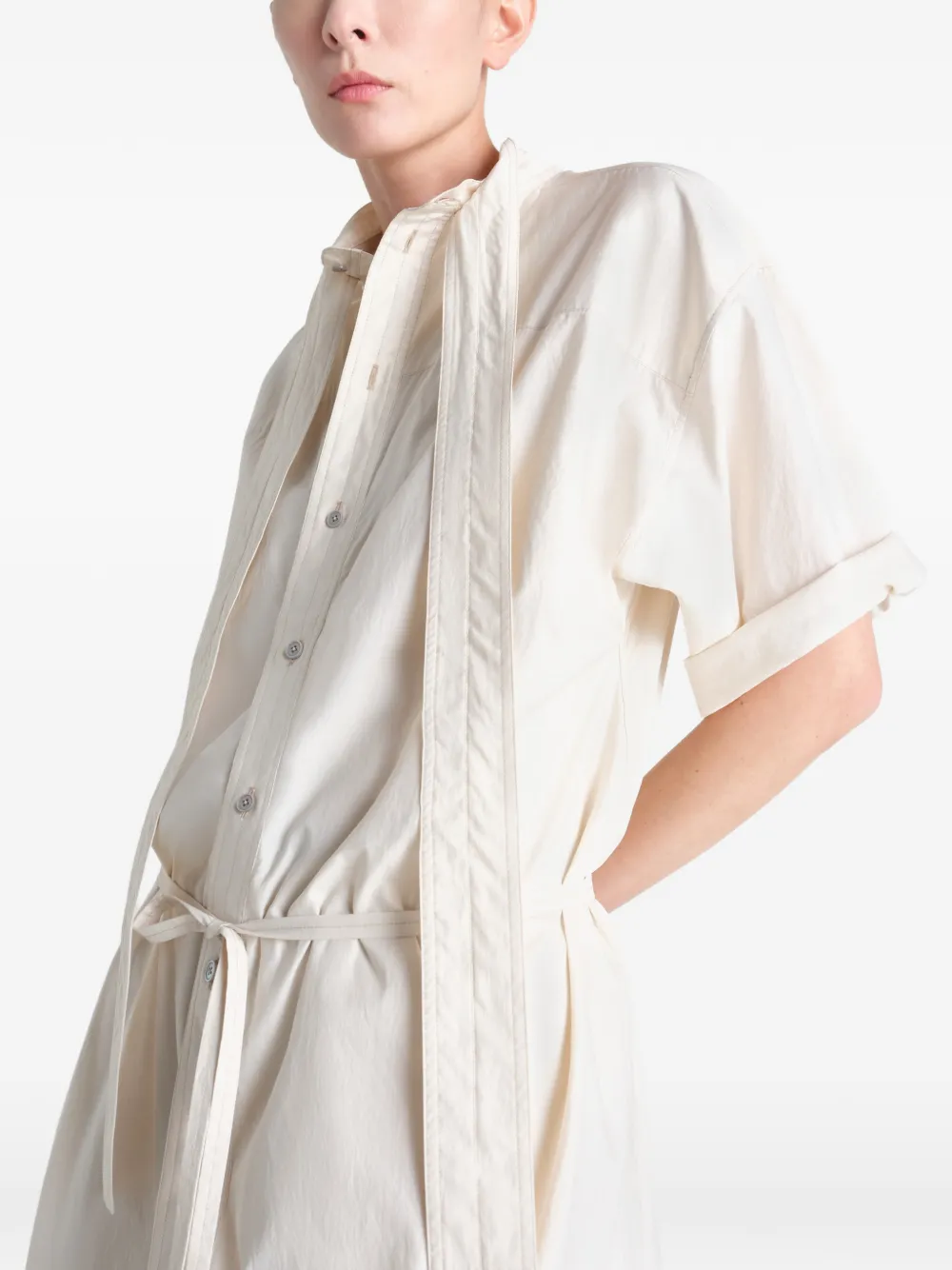 tie-neck button midi dress