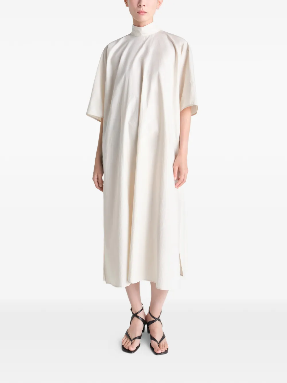 tie-neck button midi dress
