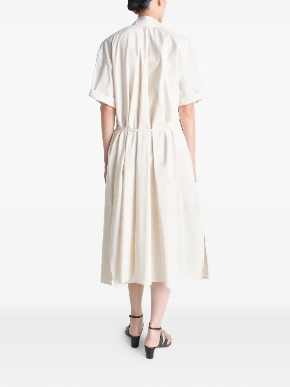 tie-neck button midi dress
