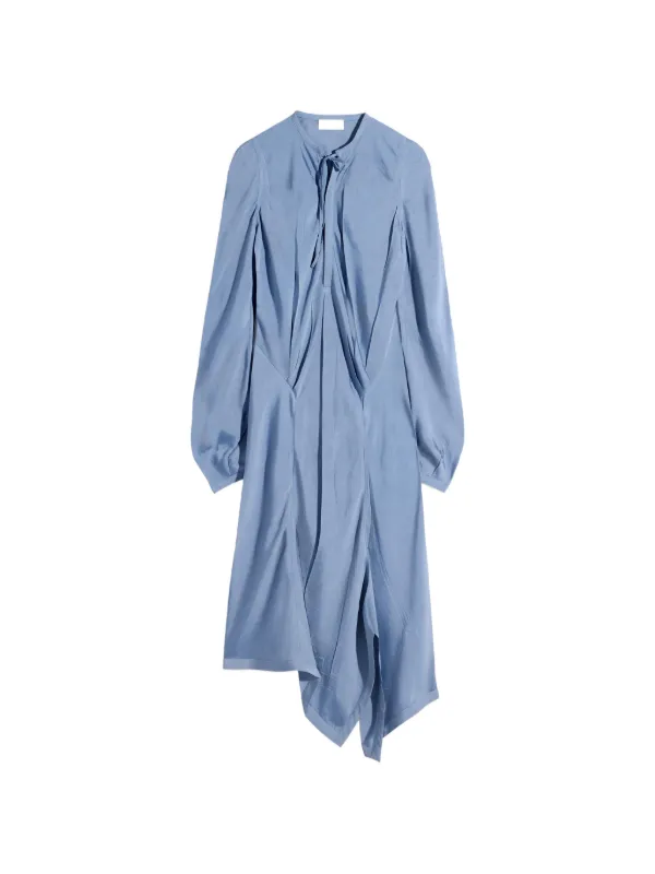 Lemaire Creased Bias Dress in Poly Viscose Twill in Blue