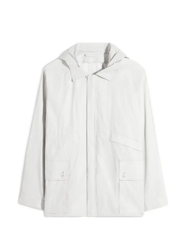 Lemaire Rain Jacket with Detachable Hood in Coated Technical Linen in Neutrals