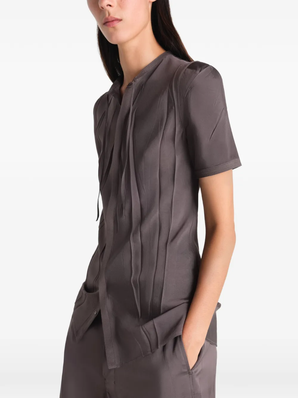 LEMAIRE Gekreukte getailleerde blouse van poly viscose twill Bruin