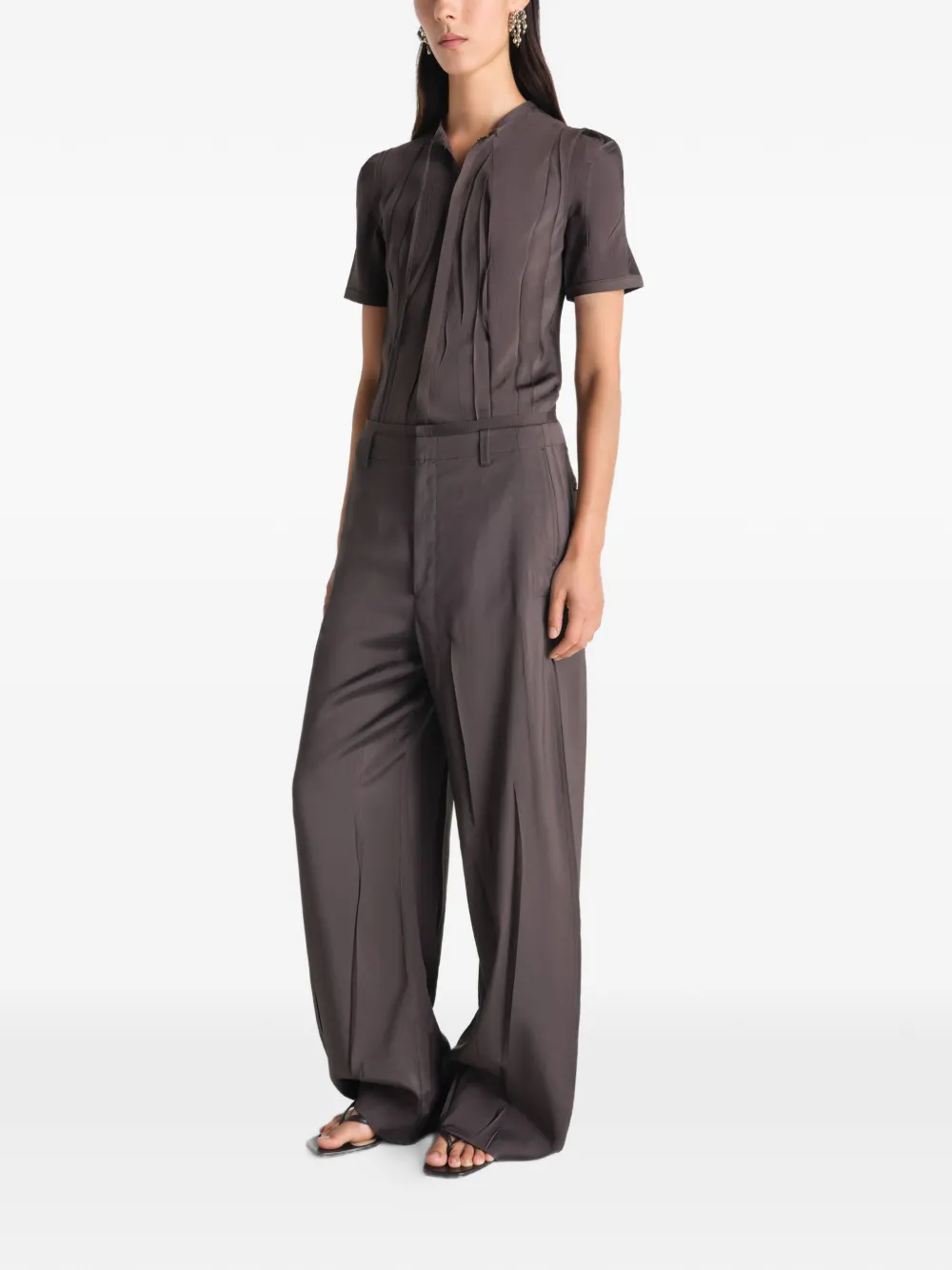 LEMAIRE Gekreukte getailleerde blouse van poly viscose twill Bruin