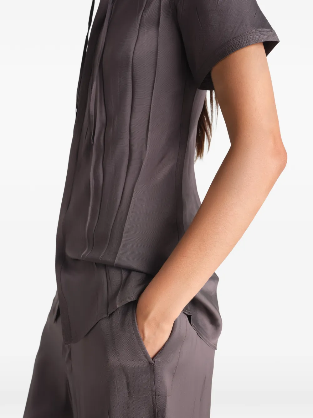 LEMAIRE Gekreukte getailleerde blouse van poly viscose twill Bruin