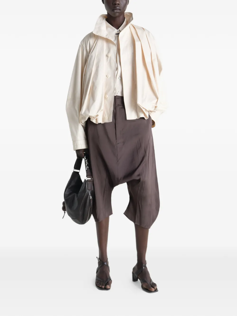 LEMAIRE Bermuda shorts met verlaagd kruis van poly viscose twill Bruin
