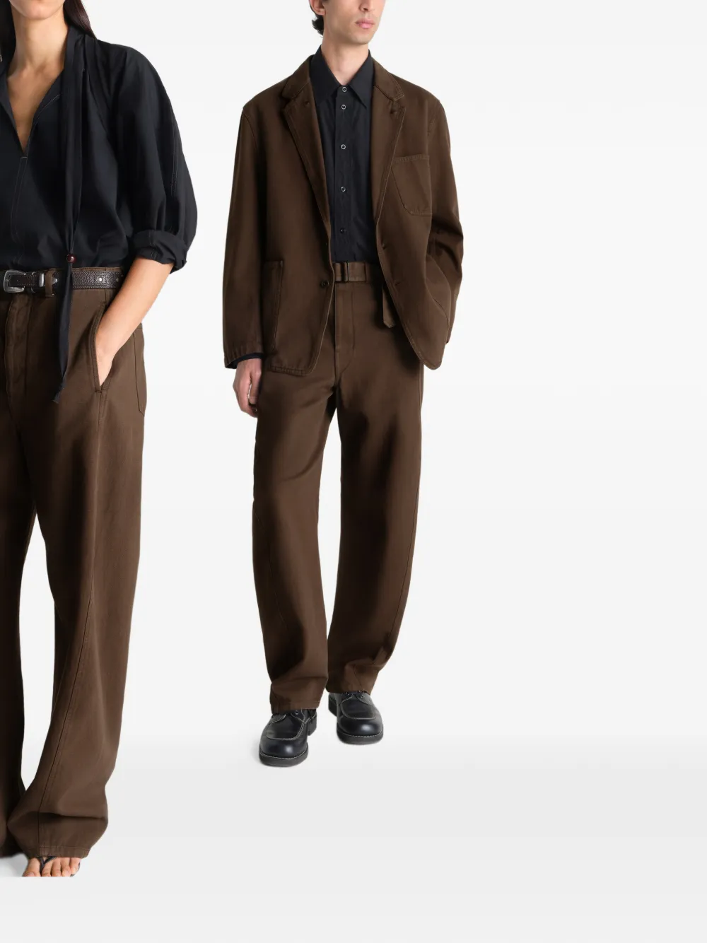 Lemaire Belted Twisted Trousers In Brown