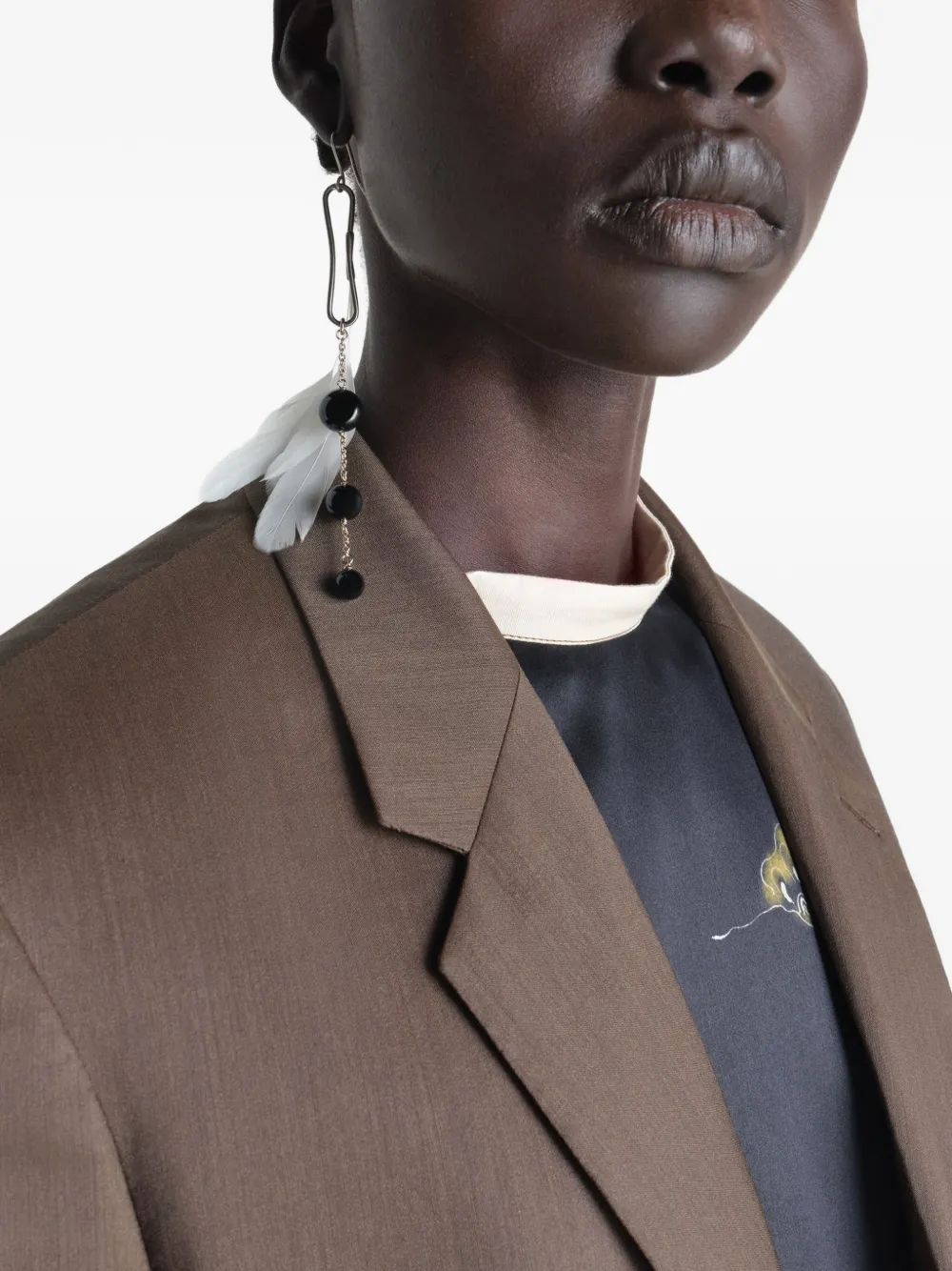  Lemaire Onyx Feather Dot Earrings - Silver 