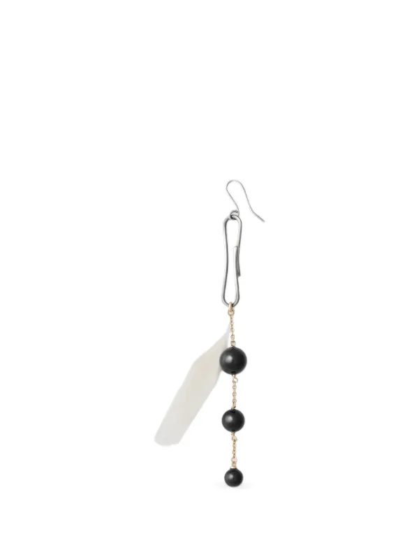 Lemaire Onyx Feather Dot Earrings in Silver
