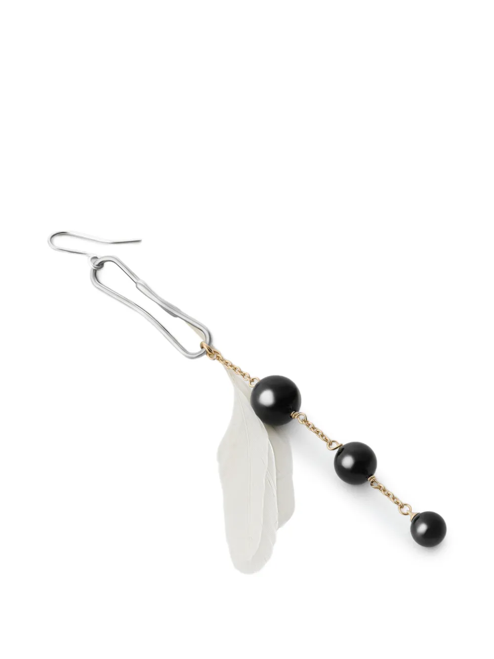  Lemaire Onyx Feather Dot Earrings - Silver 