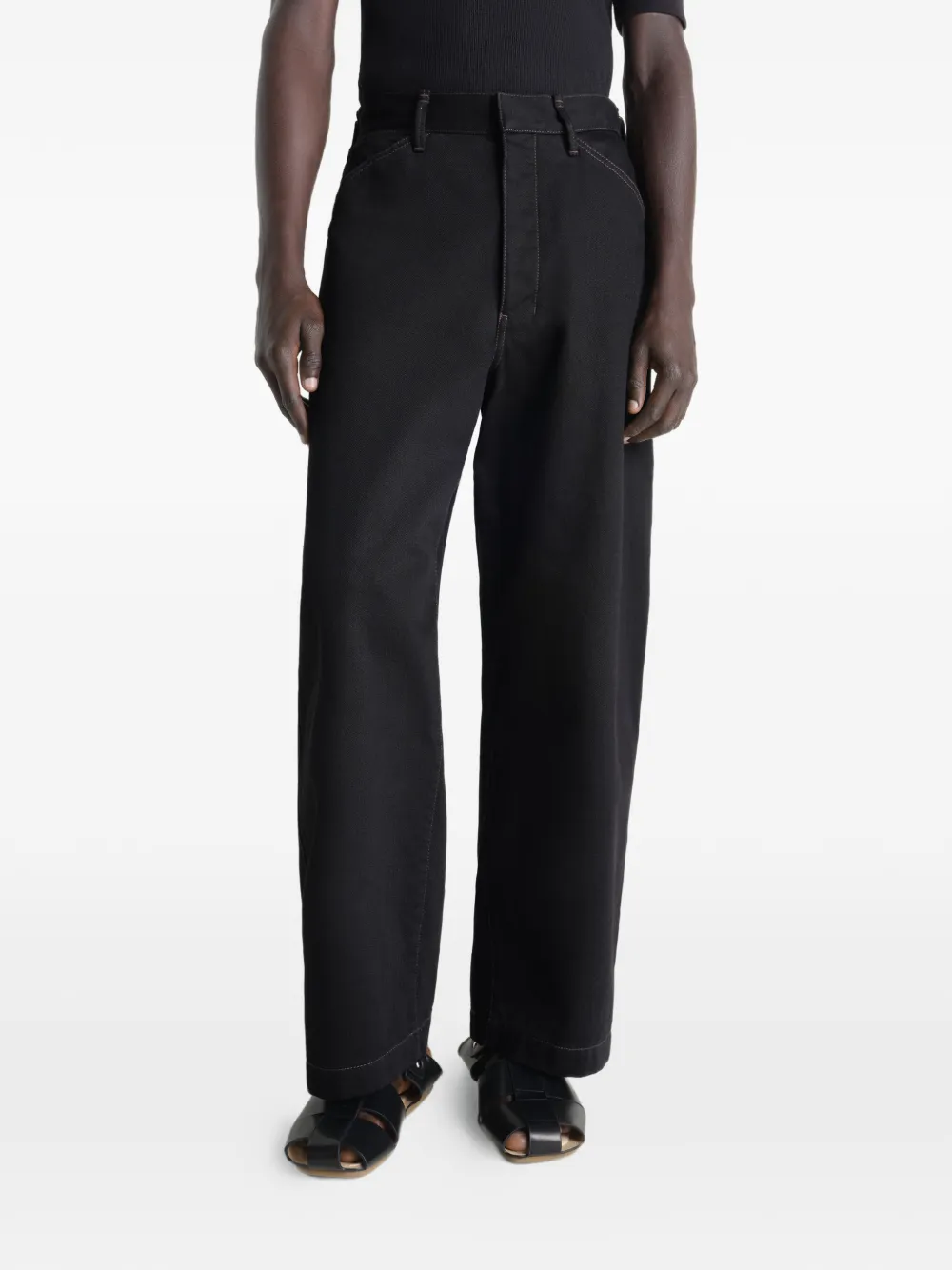 LEMAIRE Maxi Workwear broek met wijde pijpen Zwart