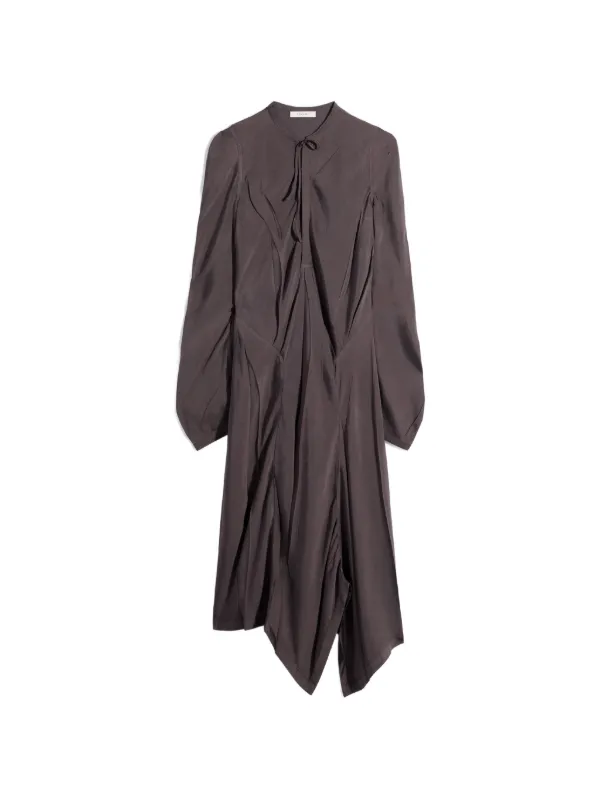 Lemaire Creased Bias Dress in Poly Viscose Twill in Brown