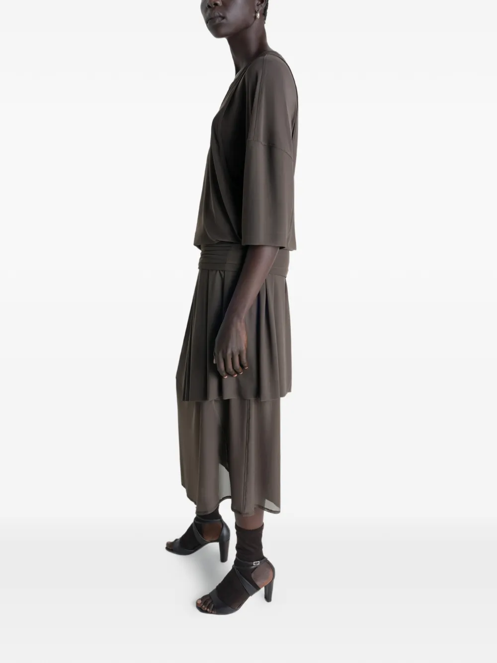  Lemaire Draped Mesh Double Layer Dress - Brown 