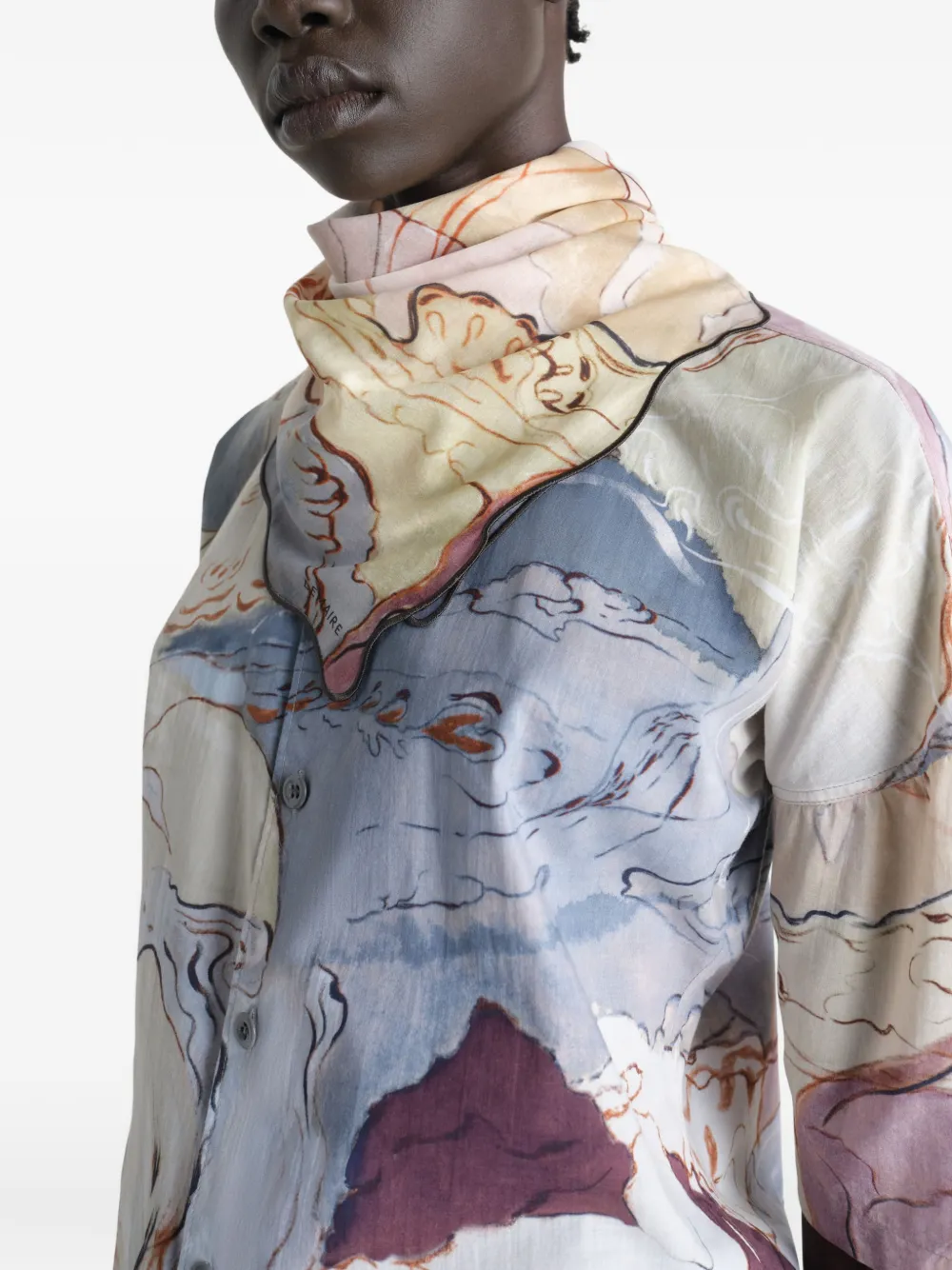  Lemaire Watercolour-print Square Scarf - Neutrals 
