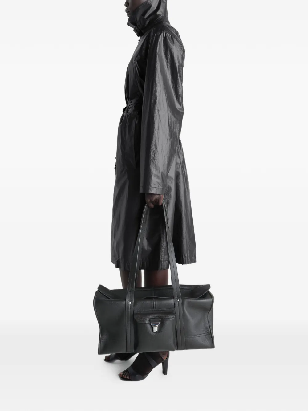  Lemaire Belted Collar Wrap Coat - Black 