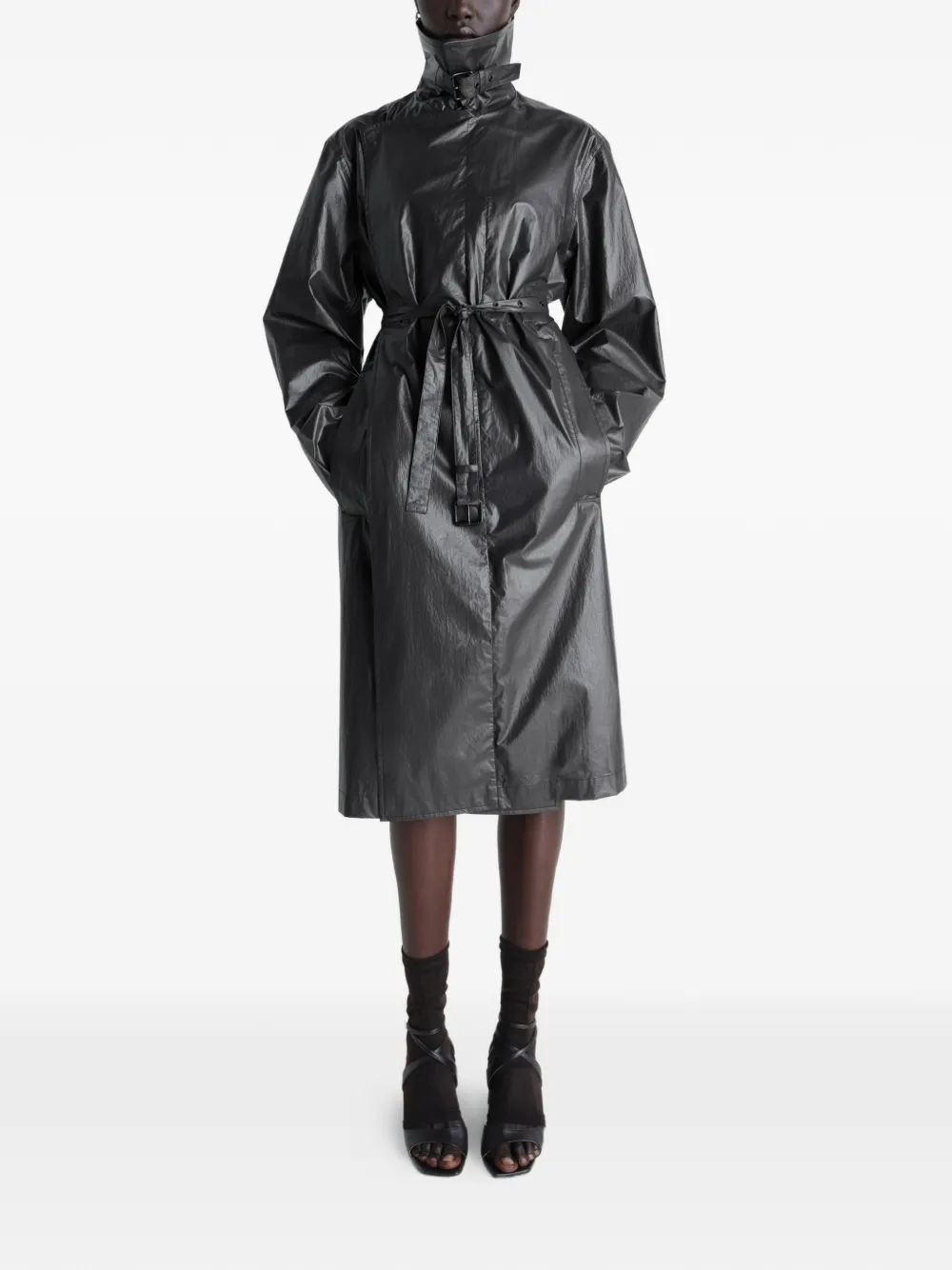  Lemaire Belted Collar Wrap Coat - Black 