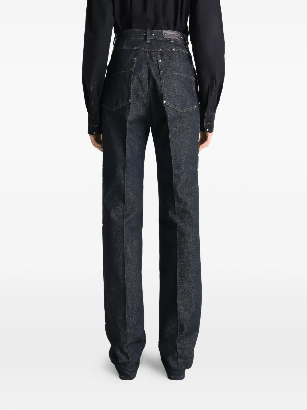 LEMAIRE High waist straight broek met studs Blauw