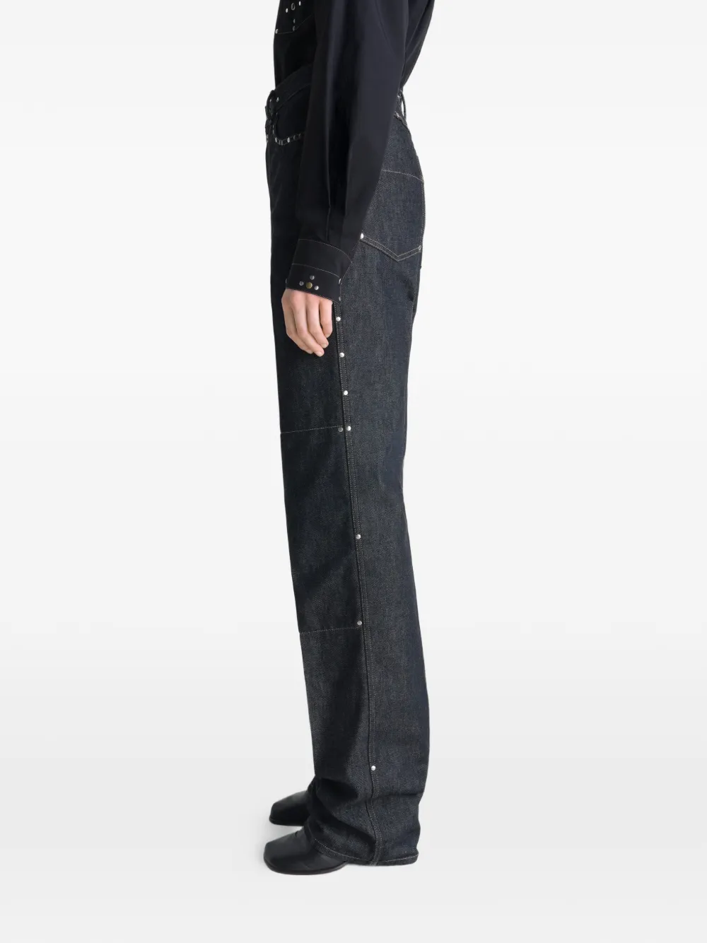 LEMAIRE High waist straight broek met studs Blauw