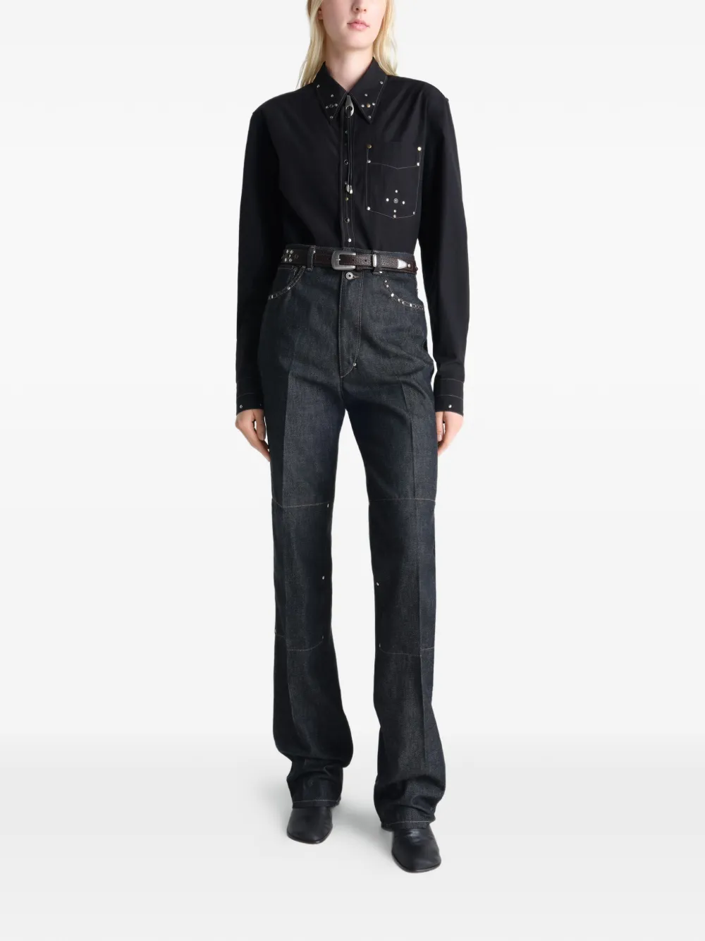 LEMAIRE High waist straight broek met studs Blauw