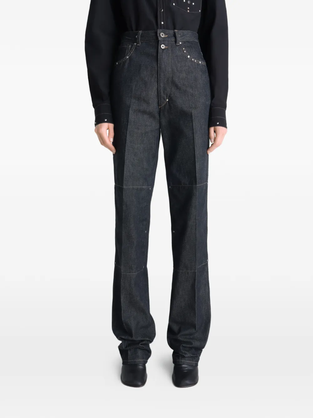 LEMAIRE High waist straight broek met studs Blauw