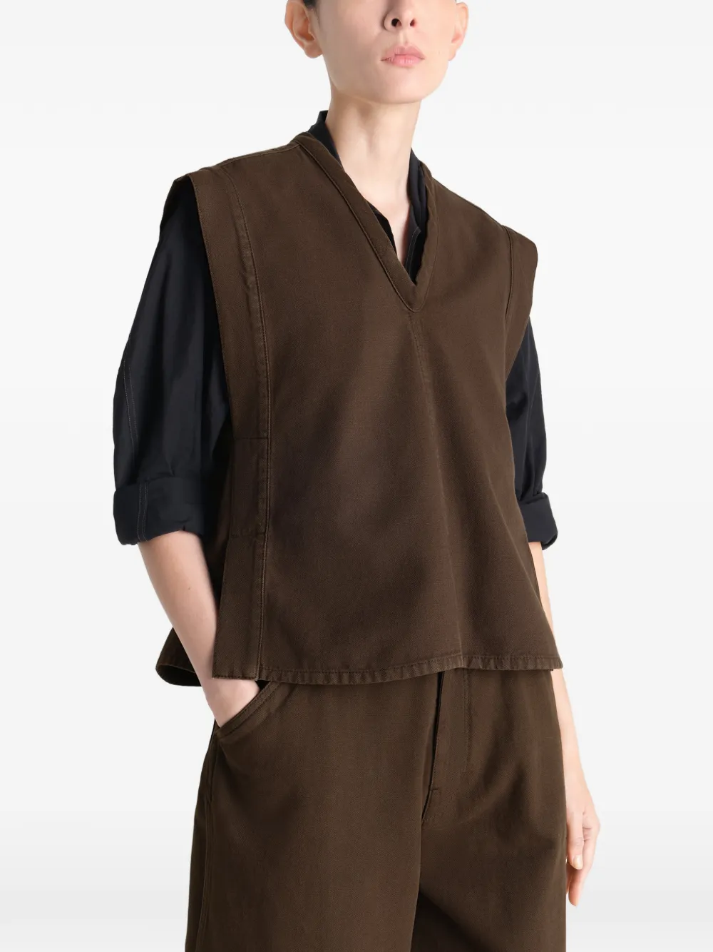  Lemaire V-neck Belted Chasuble Vest - Brown 