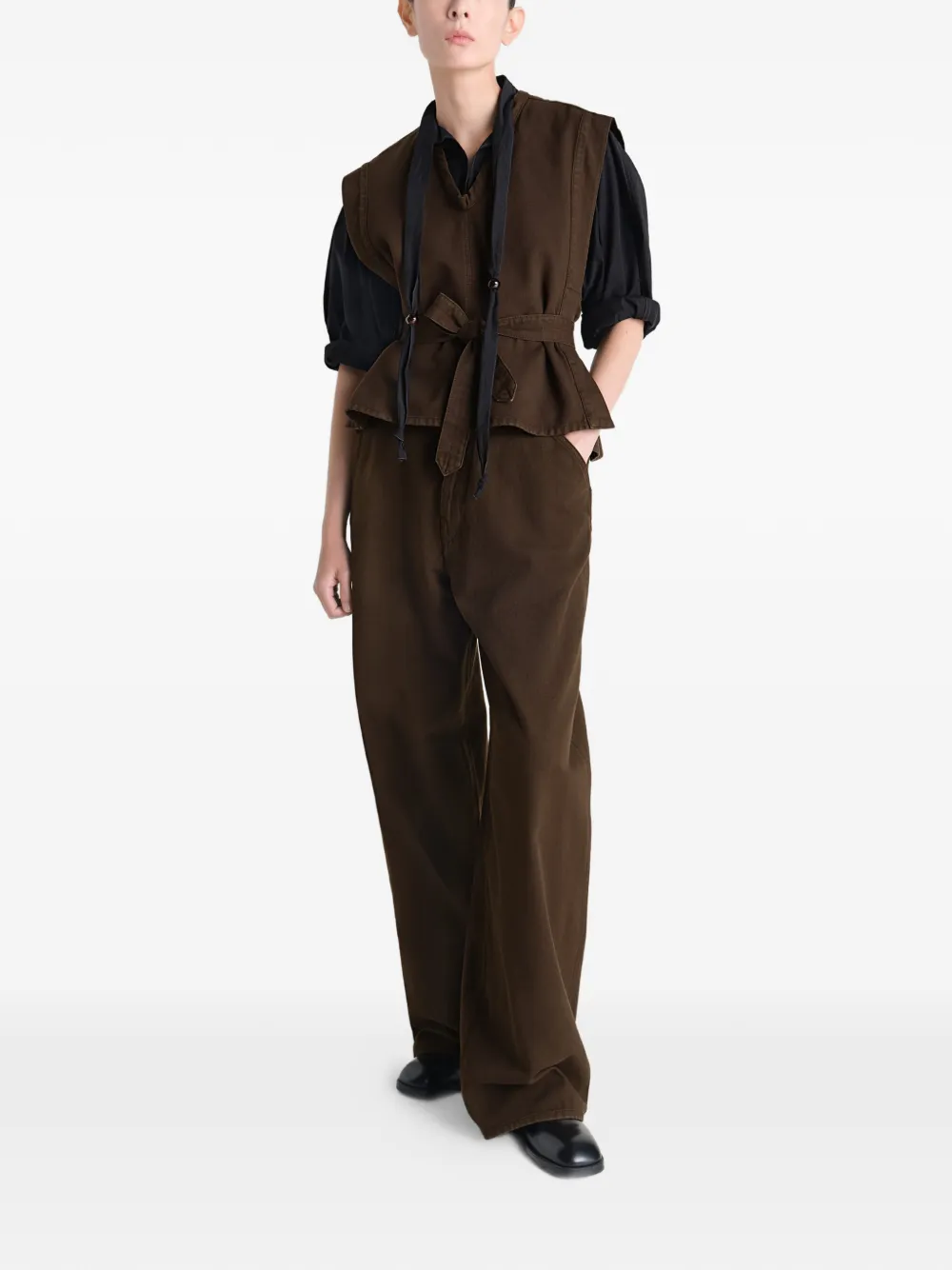  Lemaire V-neck Belted Chasuble Vest - Brown 