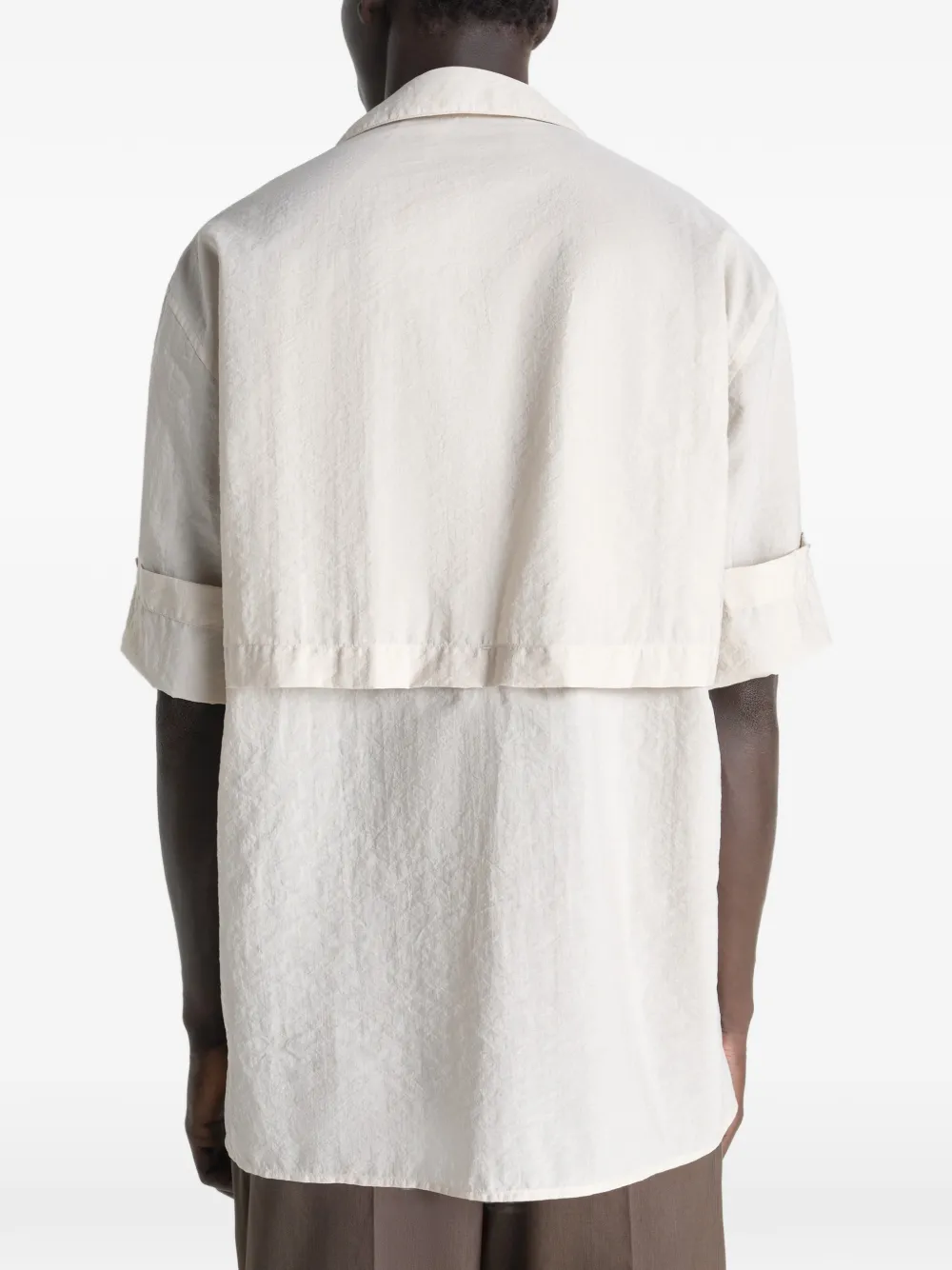 LEMAIRE Cargo overhemd met korte mouwen en gewassen katoenen Beige