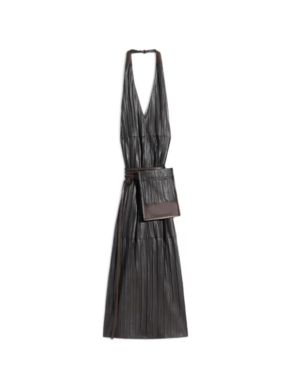 Lemaire Pleated Leather Apron Dress - Brown Lemaire Pleated Leather Apron Dress - Brown