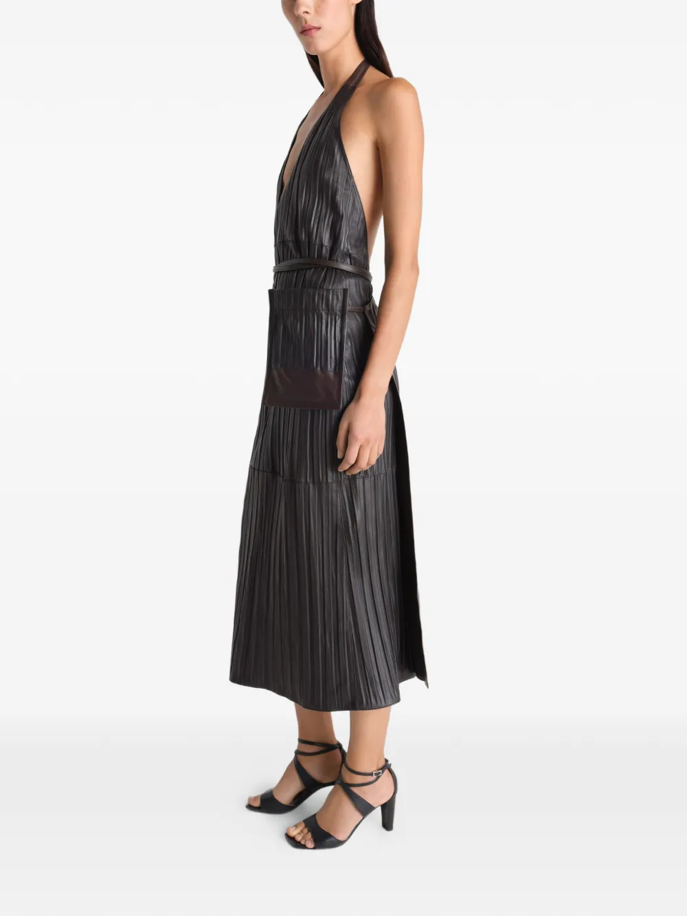 LEMAIRE Leather Apron Dress In Crinkle Lamb Leather | Brown | FARFETCH