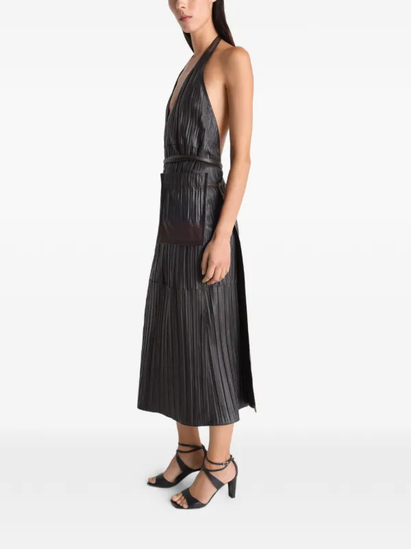 Lemaire Pleated Leather Apron Dress - Brown Lemaire Pleated Leather Apron Dress - Brown