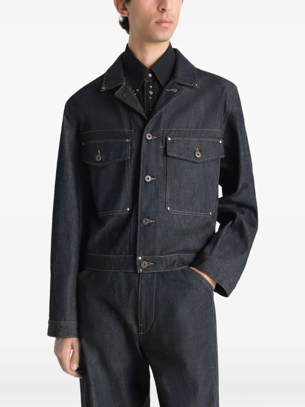  Lemaire Studded Denim Jacket - Blue 
