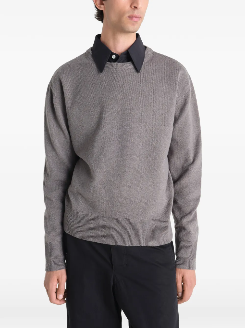 Lemaire Crew-neck Sweater in Cashmere Wool in Grey, view 4