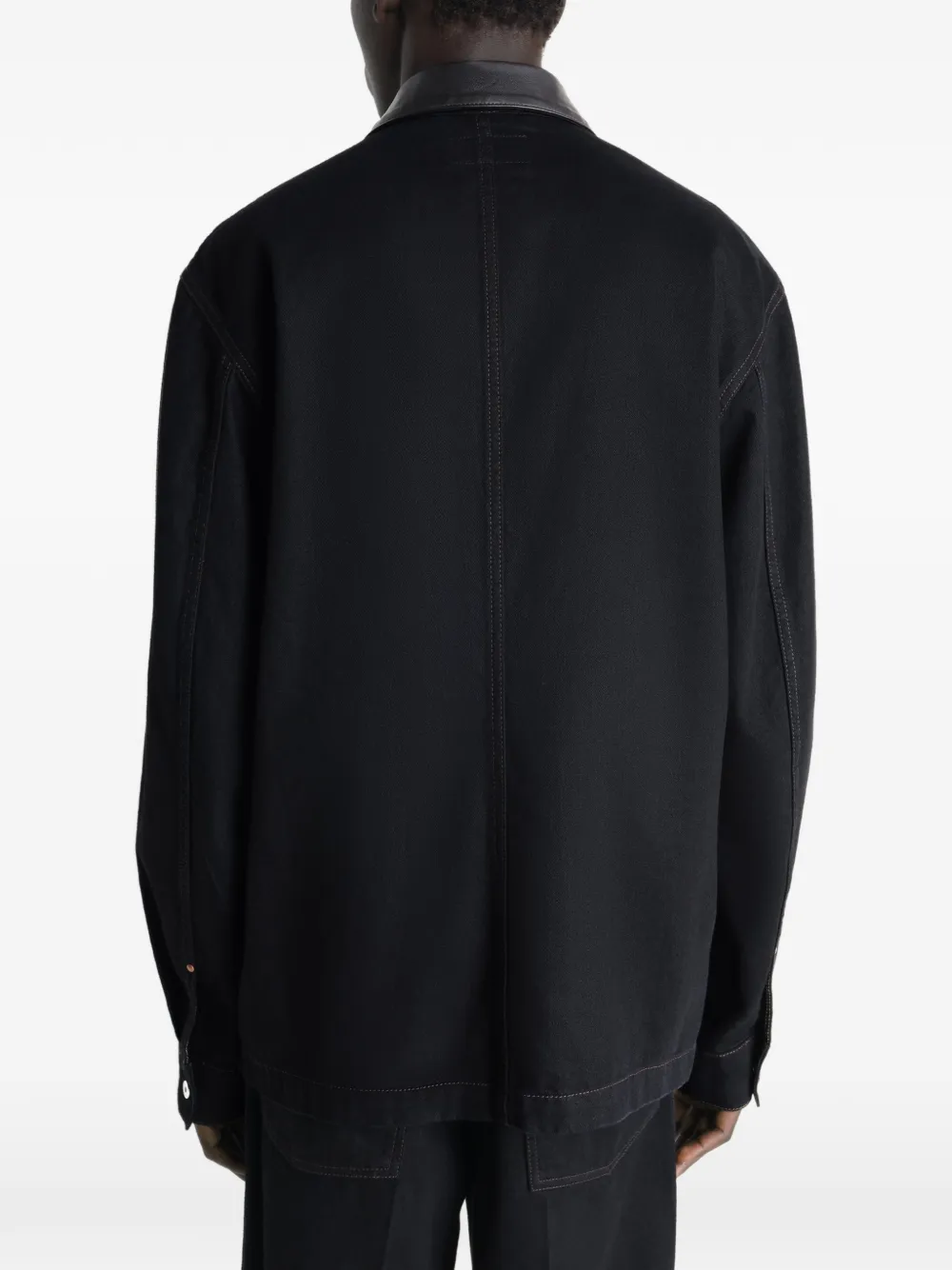 LEMAIRE Shirtjack met leren kraag Zwart