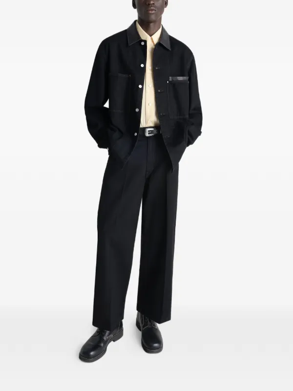 LEMAIRE Workwear Overshirt With Leather Collar In Denim | Black