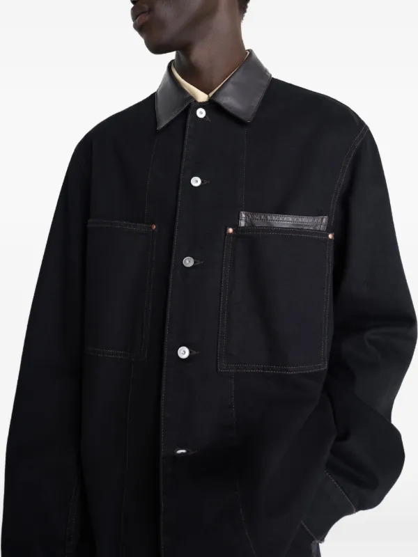 ジャケット・アウター LEMAIRE COTTON SILK ZIP SHIRT SIZE 48 L LEMAIRE Workwear Overshirt With Leather Collar In Denim | Black