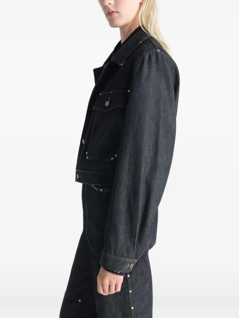 LEMAIRE Cropped denim jack met studs Blauw