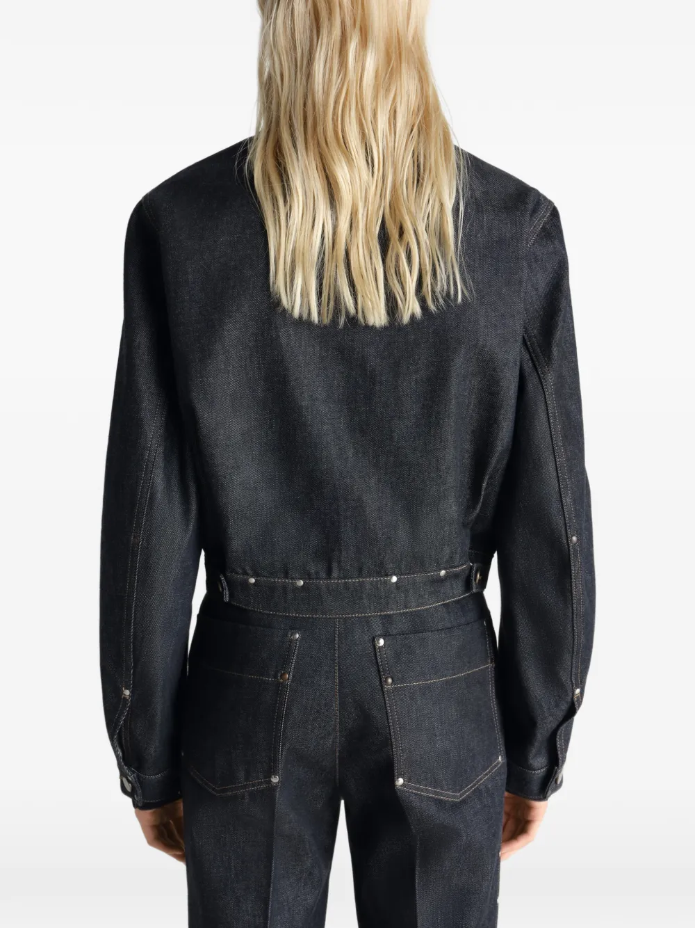 LEMAIRE Cropped denim jack met studs Blauw